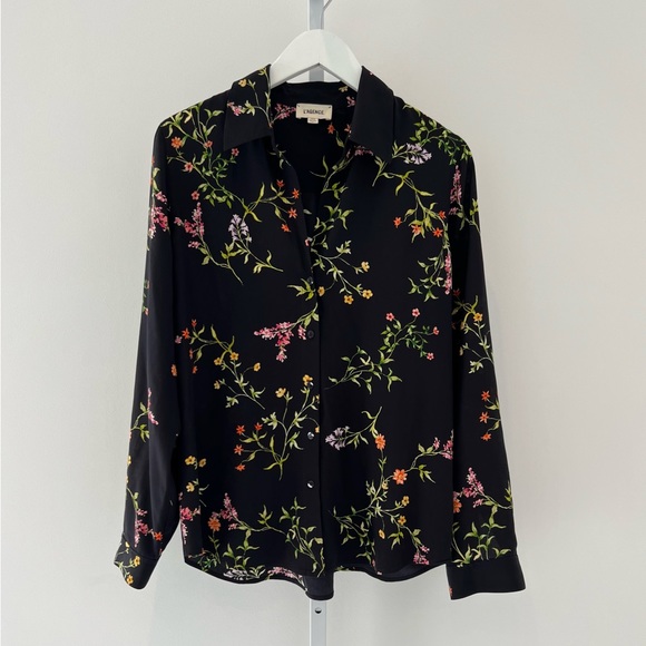 L’AGENCE BLACK FLORAL SILK SHIRT SIZE MEDIUM NWOTS! - Picture 5 of 12